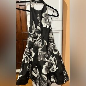 Keepsake black/white floral mini halter dress